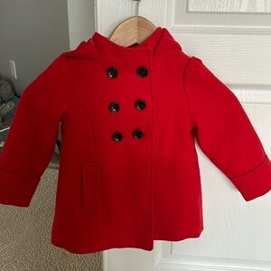 Old Navy Toddler Girl Red Hooded Pea Coat Peacoat Size 2T